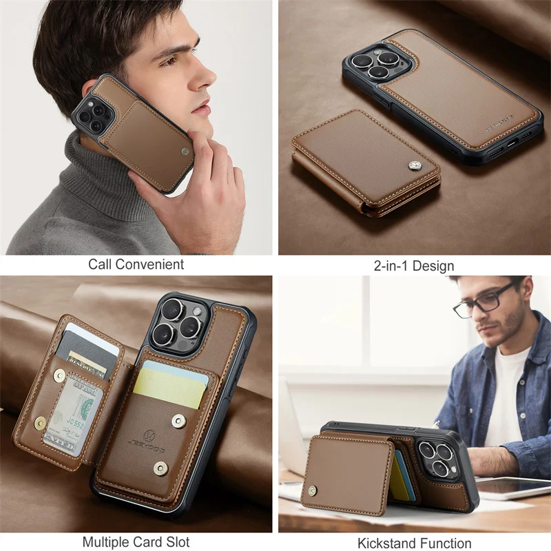 Luxury Leather Wallet Card Slot Holder Phone Case For iPhone 16 15 14 Plus 15 14 13 12 11 Pro Max X XR XS Max MagSafe Split Case