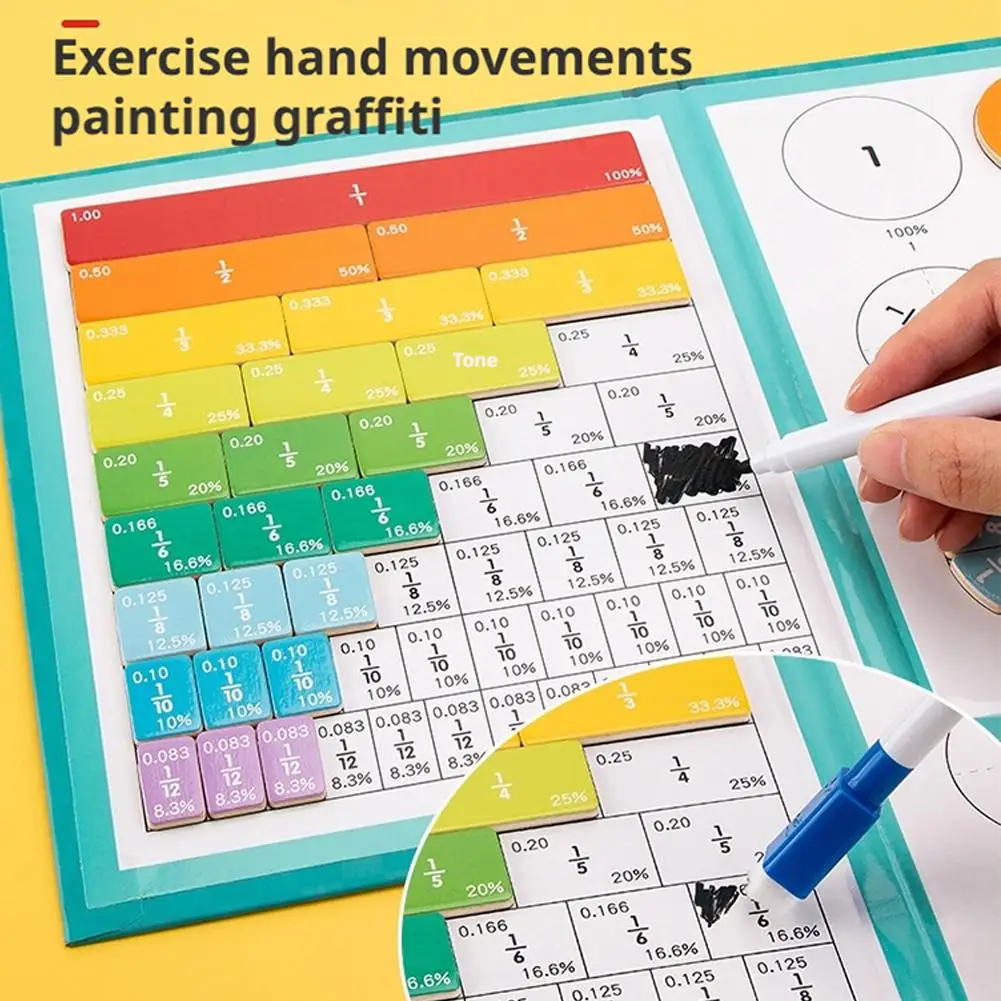 تعلم الحساب ألعاب تعليمية للأطفال ألعاب الرياضيات كسر مغناطيسي تعلم كسور خشبي مجموعة كتب مساعدة تعليمية #2