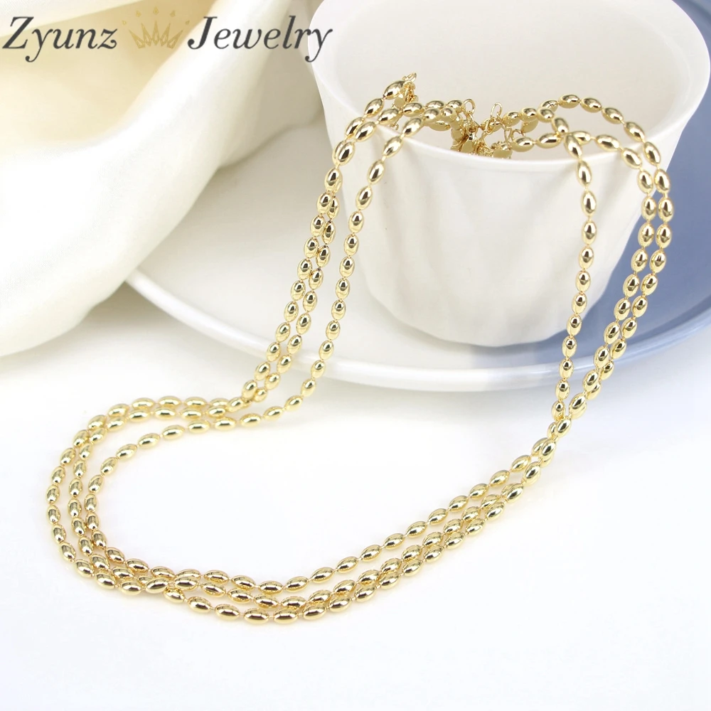 10PCS, Fashion Beaded Chain Bead Gold Necklace 3*5mm Oval Shape Bead Ball Minimalist Necklace For Man Women Jewelry Accessories