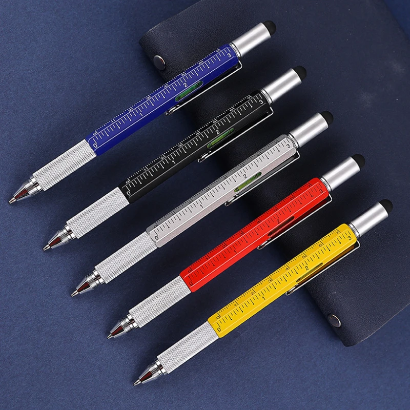6 in1 Multifunction Ballpoint Pen with Modern Handheld Tool Measure Technical Ruler Screwdriver Touch Screen Stylus Spirit Level