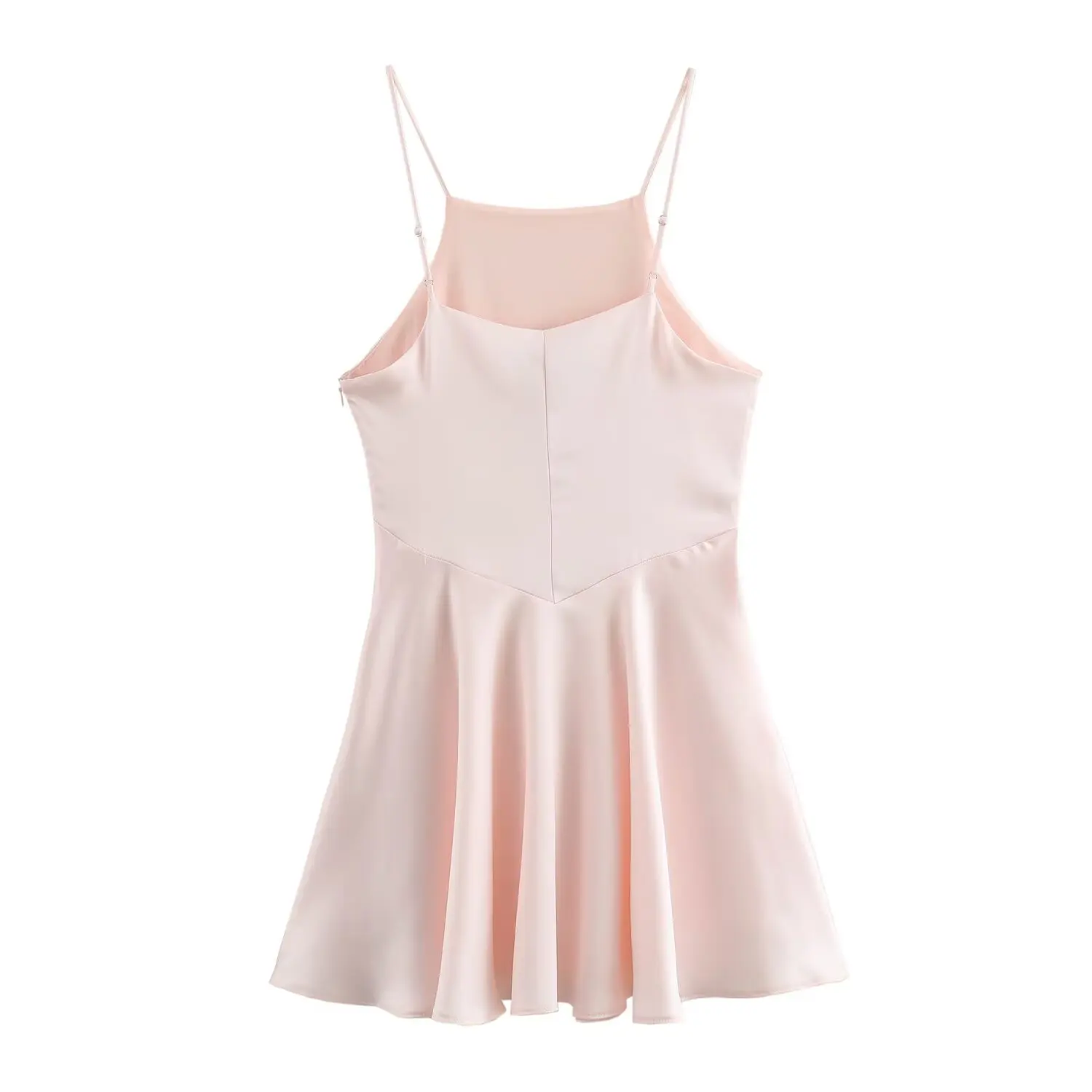 Dames zomer nieuwe stijl ruches zoom satijn voelt elegante zoete vierkante hals jarretel mini-jurk