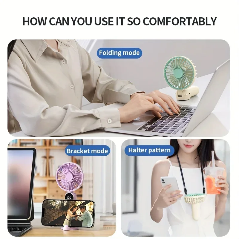 Handheld Mini Fan Portable Multifunctional Foldable Fan 6 Speed USB Rechargeable Fan With Phone Stand and Display Screen