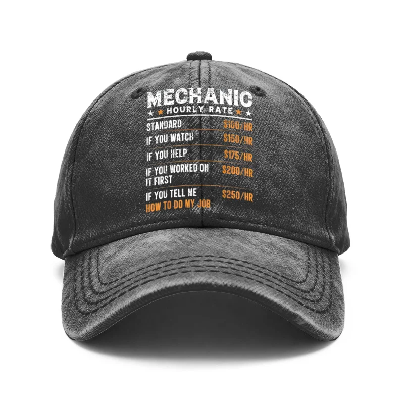 1 Piece Vintage Washed Unisex Baseball Cap, with a Fun Mechanic Work Hour Rate Design, Adjustable, Suitable for Outdoor Activities and Everyday Wear, a Gift for Both Men and Women, Perfect for Giving to Friends, Suitable for All Seasons