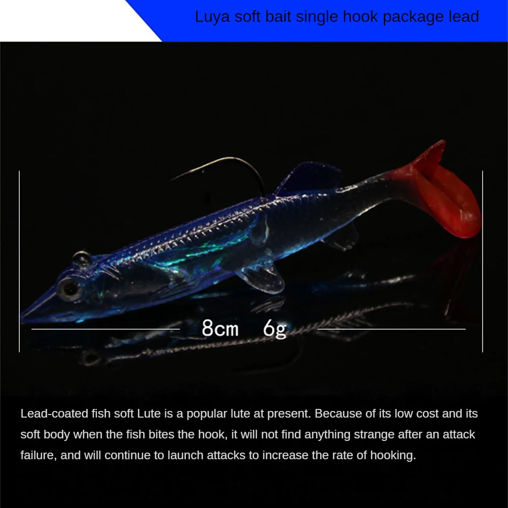 Small Bait Lock Hook Soft Body Shape 8cm6g Transparent Blue Fishing Supplies Fluorescent Decoy Colorful Realistic Design