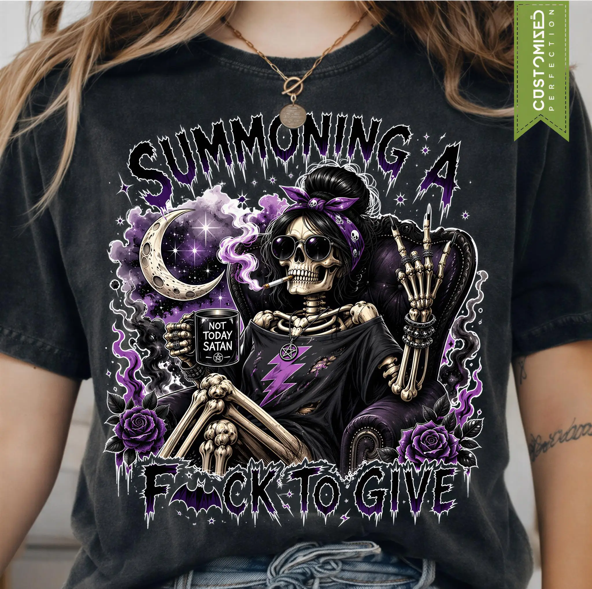 Summoning A To Give Shirt, Gothic Skeleton T-Shirt, Sarcastic Witch Skull Tee, Punk Rock Sarcastic Gift Idea
