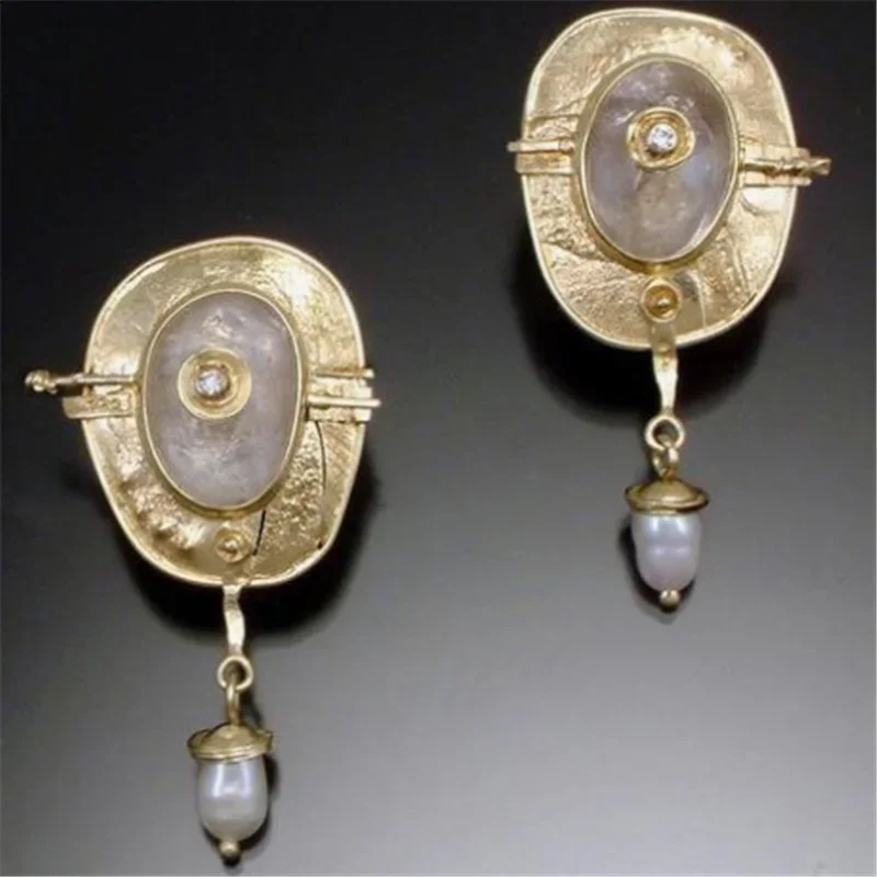 Luxury White Imitation Pearl Pendant Earrings for Bride Wedding Jewelry Gold Color Enamel Statement Drop Earrings Brincos Mujer