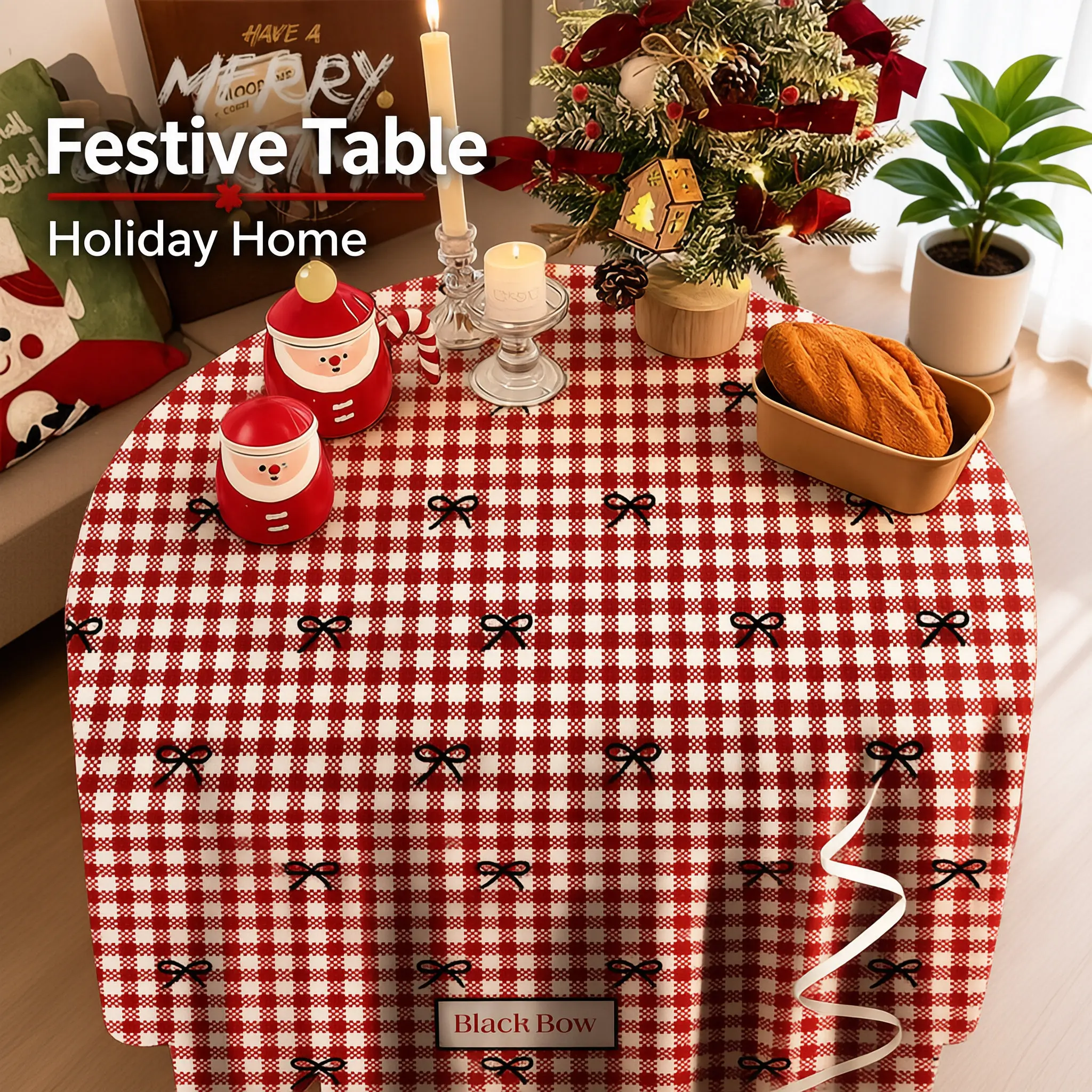 Ins-style red butterfly-patterned tablecloth – a Christmas-themed decorative element for the dining table.