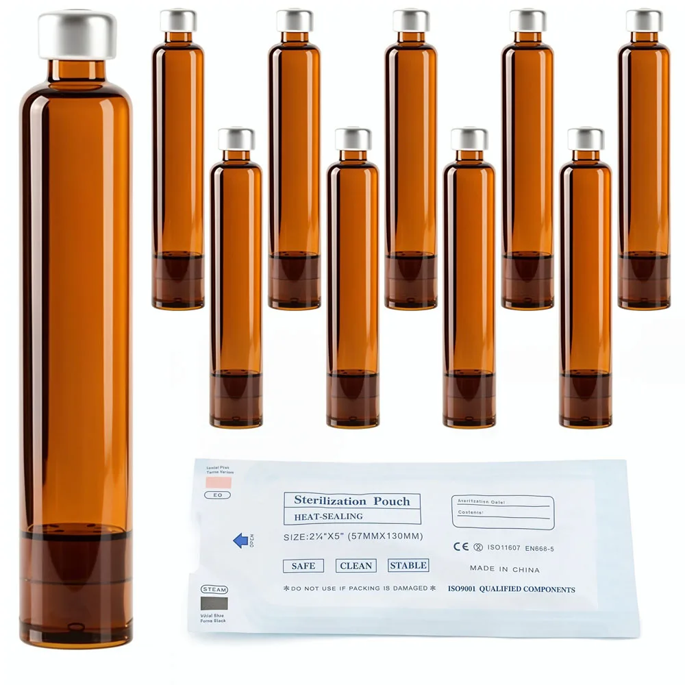 20–50 Stück lichtdichte, bernsteinfarbene 3-ml-Glaskartuschen für V1-V2-Peptidstifte, sterilisiert, einzeln verpackt, 11-mm-Gummistopfen – Detail 6