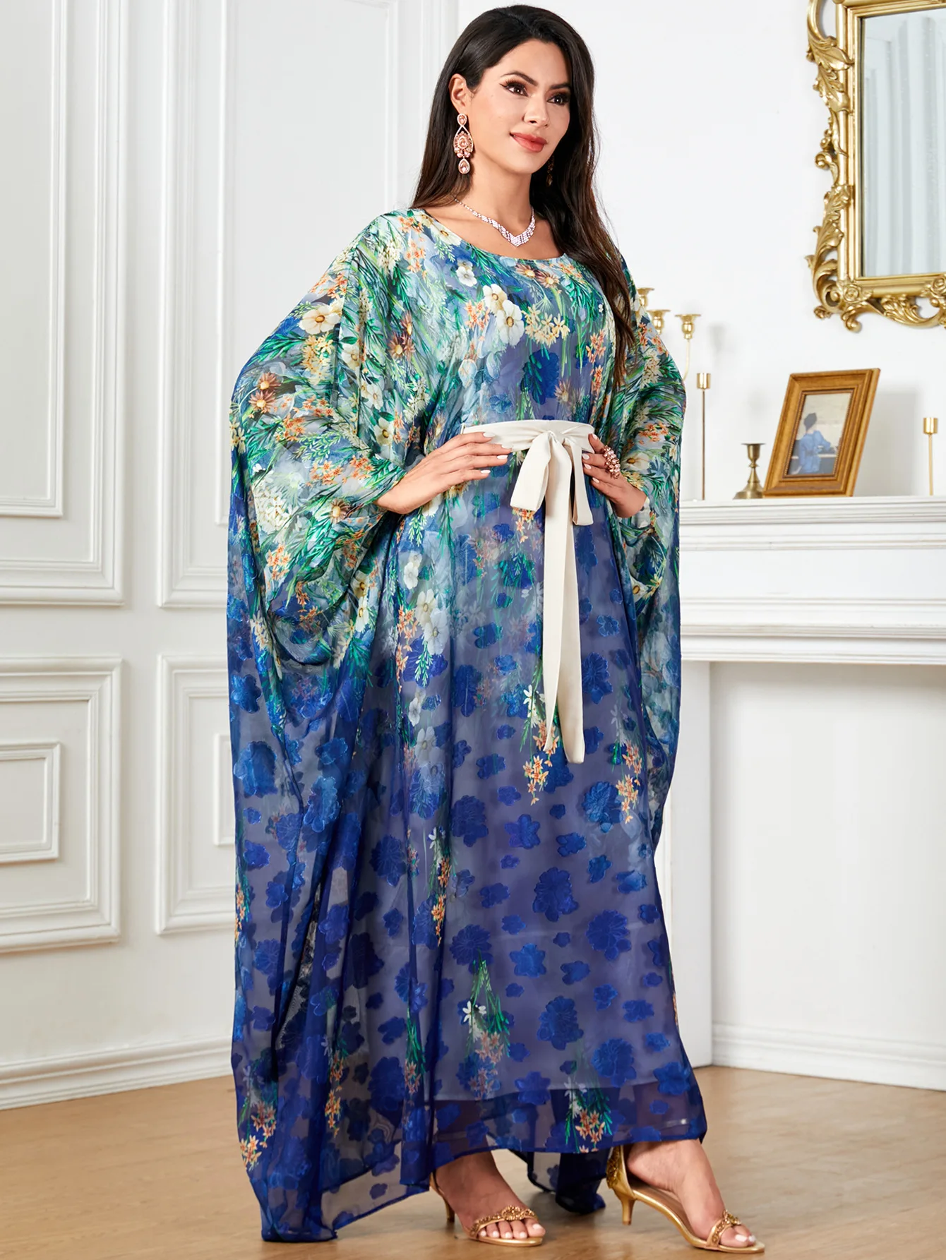 

Morocco Kaftan Eid Ramadan Djellaba 2024 Muslim Women Batwing Sleeve Print Loose Maxi Dress Dubai Abaya Turkey Robe Caftan Gown