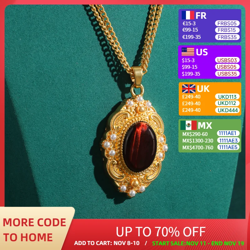

Vintage Palace Red Oval Glass Pendant Necklace Layered Woman Antique Gold Color Luxury Designer Jewelry Evening Accessories 2025