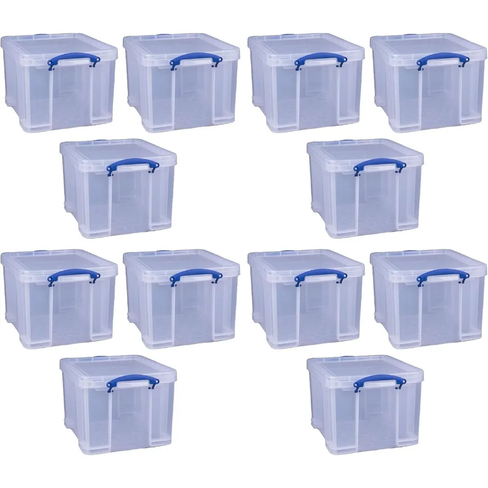 32 Liters Storage Bin Container with Snap Lid and Clip Lock Handles for Lidded Home and Office Storage Organization, 12 Pack