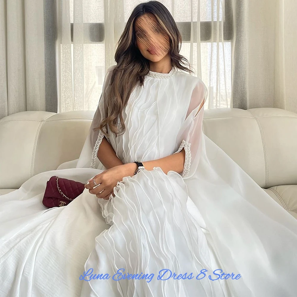 Klassisches Abendkleid aus Chiffon mit hohem Kragen, anmutige Partykleider mit Sweep-Zug, modische halbe Ärmel, individuelle Promi-Kleider