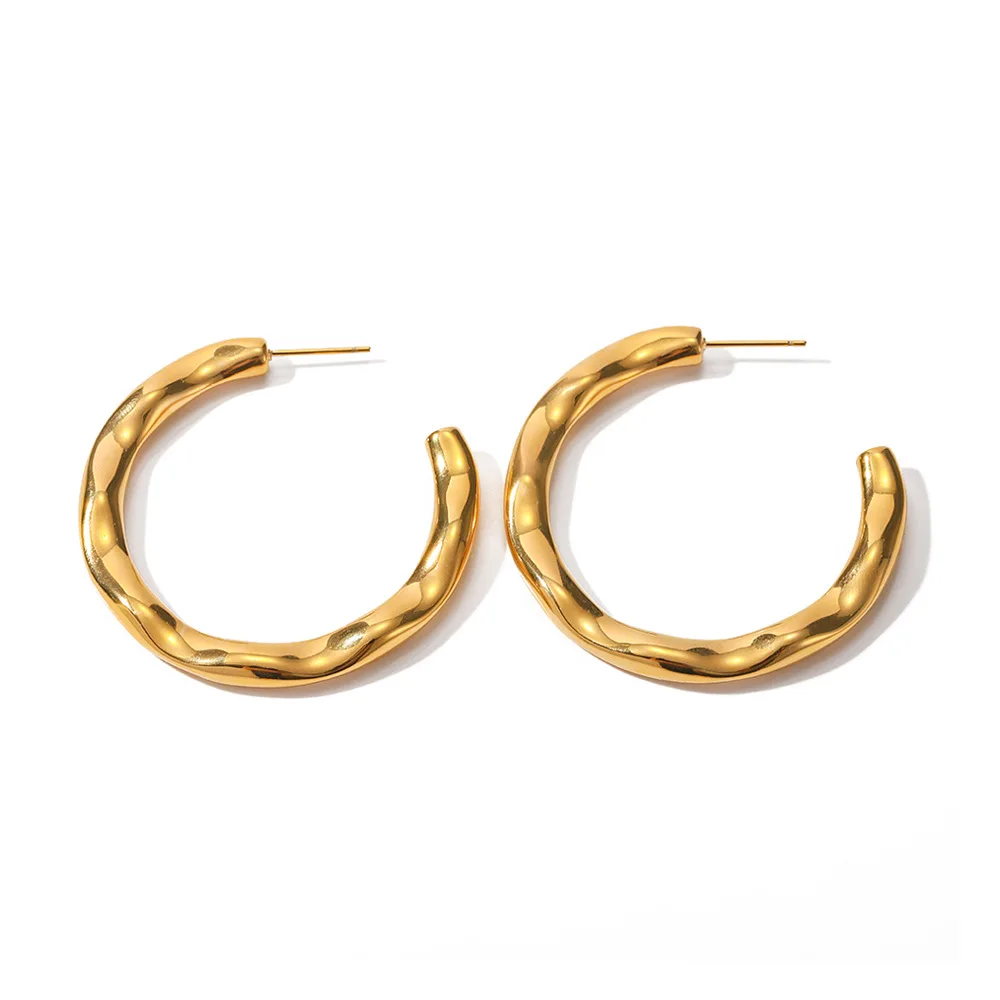 

Stainless Steel PVD 18K Gold Plated Tarnish Waterproof Big Size Rugged Hoop Earrings For Woman Jewelry Wholesale Trendy