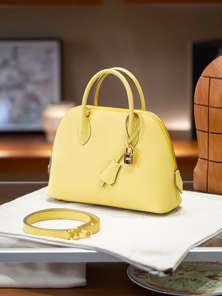 

Desigg Handbag Semi-Handmade Bowling ell Bag Single oulder Crossbody Handbag Top Layer Cowhide Briti Sle Lo Bule