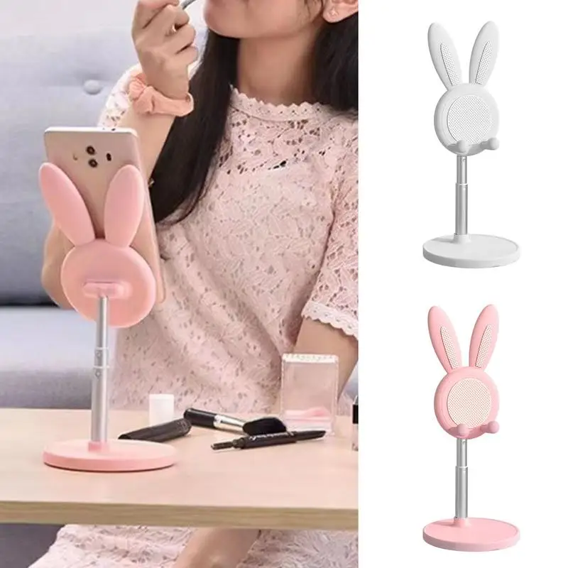 Cute Bunny Phone Holder Desktop Cell Phone Stand Height Angle Adjustable Lovely Rabbit Tablet Support For I-Phone 13 14 I-Pad