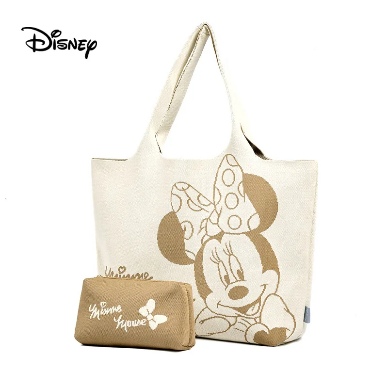 

Новая женская сумка Disney Minnie, комплект из 2 предметов, модная женская сумка, вязаная, с вышивкой, повседневная женская сумка с мультяшным рисунком