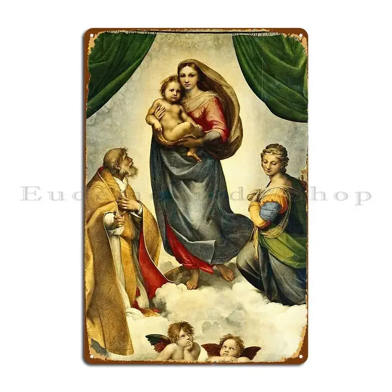 رافائيل سيستين مادونا علامة معدنية إنشاء لوحة حائط مخصصة للديكور مصمم تين تسجيل ملصق