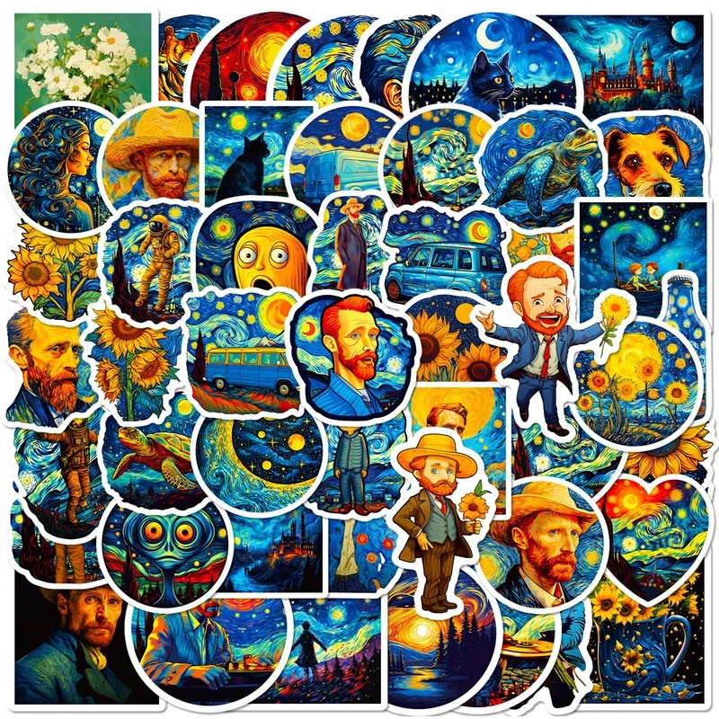 10/30/50PCS Van Gogh Starry PVC Sticker Aesthetic Decoration Scrapbooking Stationery Hand Accounting School Supplies for Kids