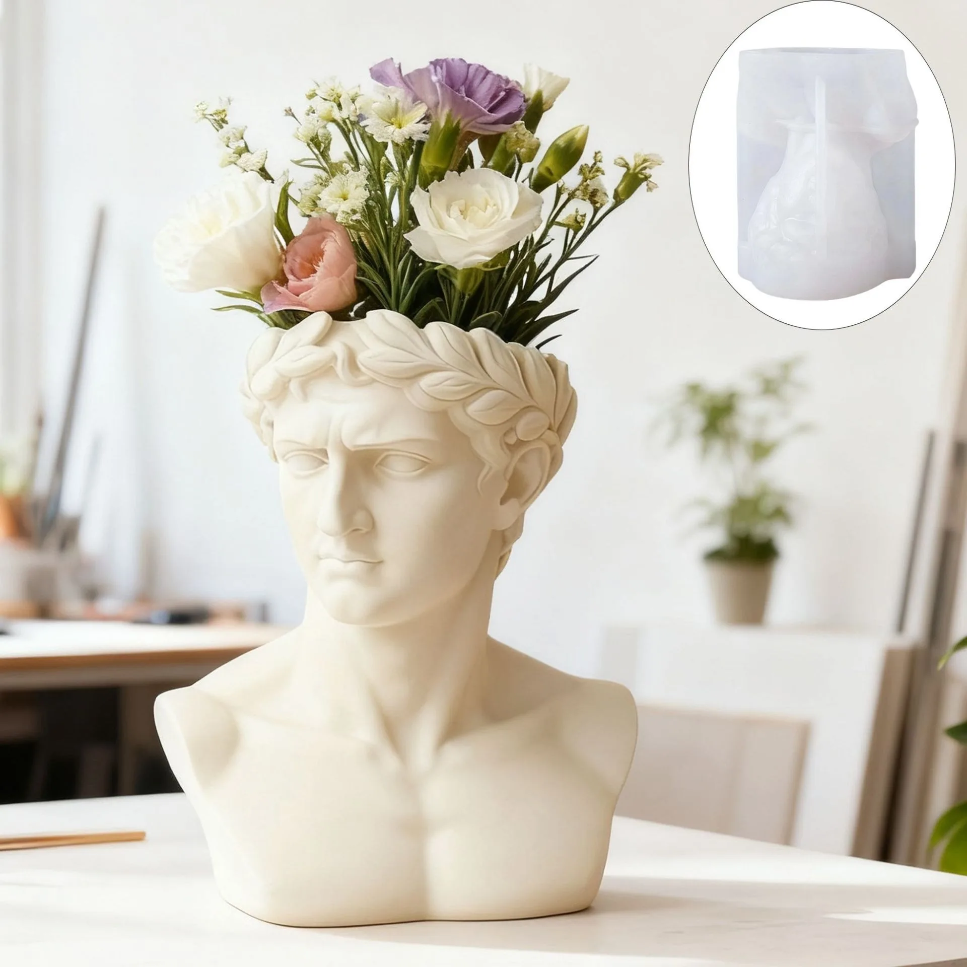 

Silicone Mold Flexible Plaster Craft Mold Sculpture Flower Pot Mold Food Grade For Home Decoration Diy Projects Art Craft