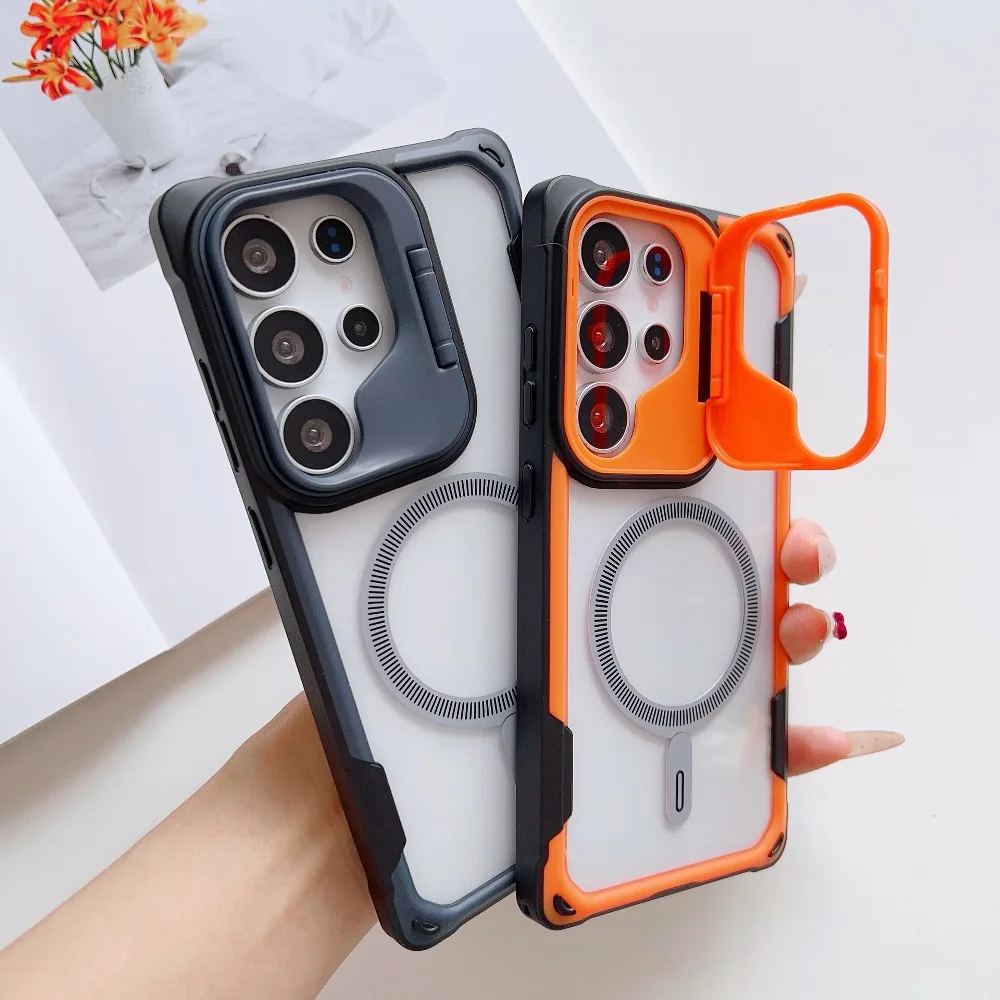 

Back Magnetic Charging Phone Case for Samsung Galaxy S25 Edge S24 Plus S25 Ultra with Lens Stand