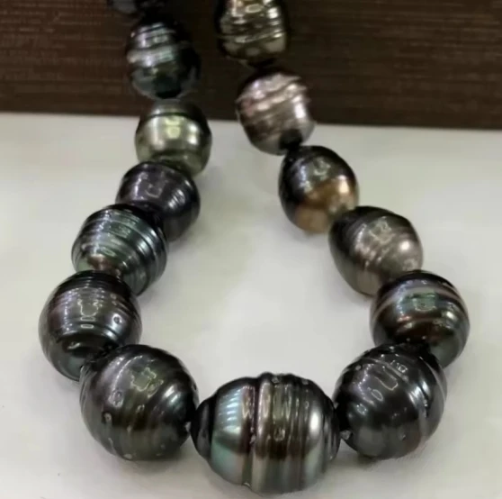 Classic oversized 13-14mm Natural Black Baroque Pearl Necklace925 Sterling Silver Clasp, Romantic Jewelry