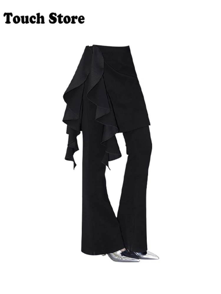 Women French Vintage Old Money Bell-Bottom Pants Goth Elastic Dark Academia Harajuku Trashy Y2K Flare Pants Trousers 2000S Punk