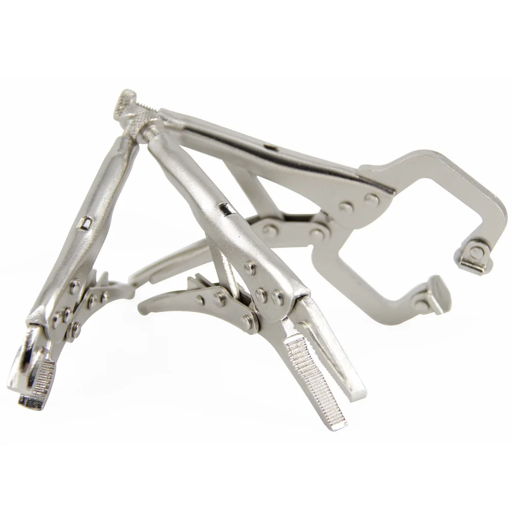 3Pcs Mini Vise Locking Pliers Set 4in. Curved Jaw and 5in. Long Nose and 5 in. C Clamp Assorted Locking Welding Clamp