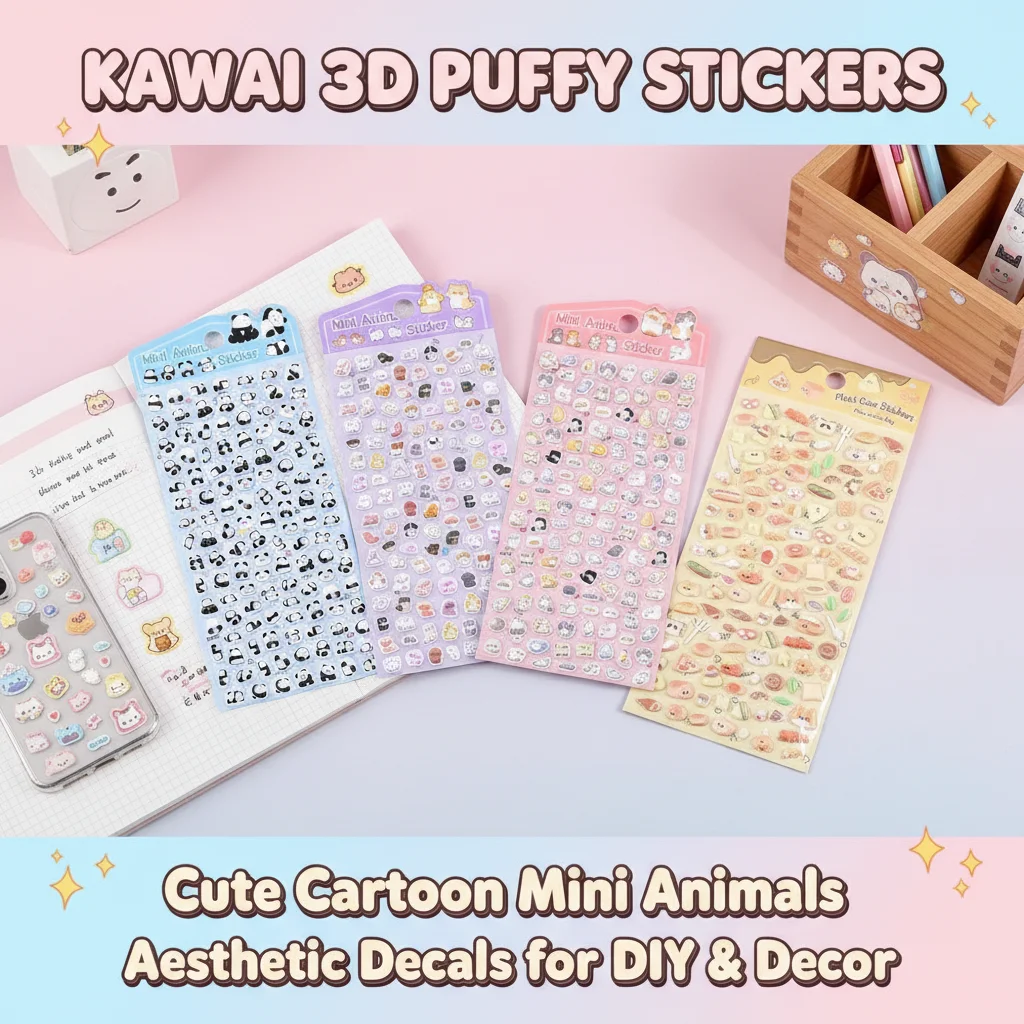 Kawaii 3D Puffy Stickers Cute Cartoon Mini Animals Aesthetic Decals for DIY Scrapbooking Journal Stationery Phone Case Decor