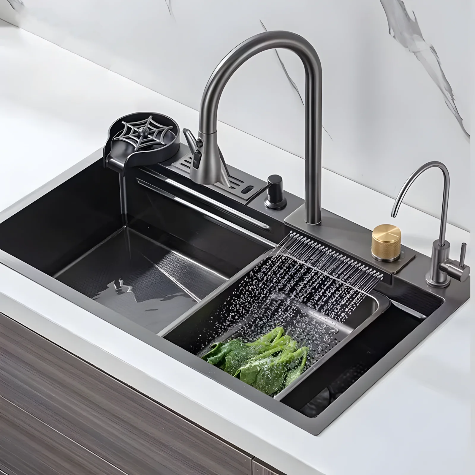 

4.0MM Waterfall Sink Embossed Stainless Steel Kitchen Sink Large Single Slot Digital Display Wash Basin Dishwashing pond