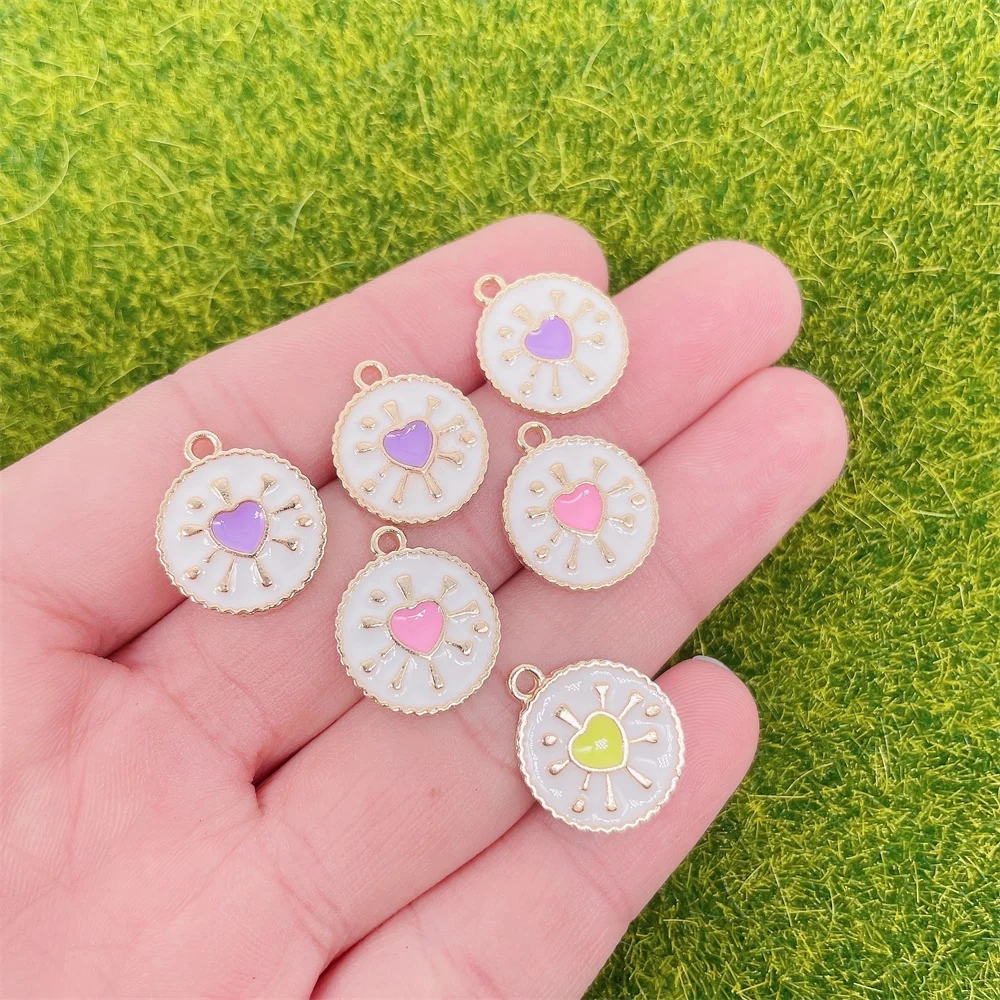 

15*18mm 20 Pieces Enamel Drip Oil Pink Purple Love Peach Heart Necklace Bracelet Earrings Making Accessories DIY Charm Pendant