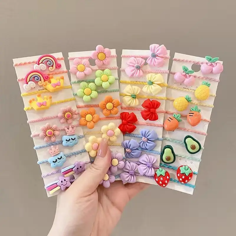 10Pcs Children Hair Accessories Girls Hair Bands Cartoon Hair Ties Elastic Hair Rope Children Ponytail Holder Bands Headdress