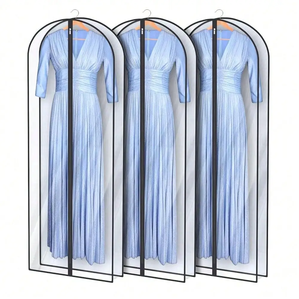 

Bags For Gowns, 65 Clear Garment Bags For Hanging Clothes, 4 Gusseted Long Dress Garment Bag For Closet Storage, 3Pack