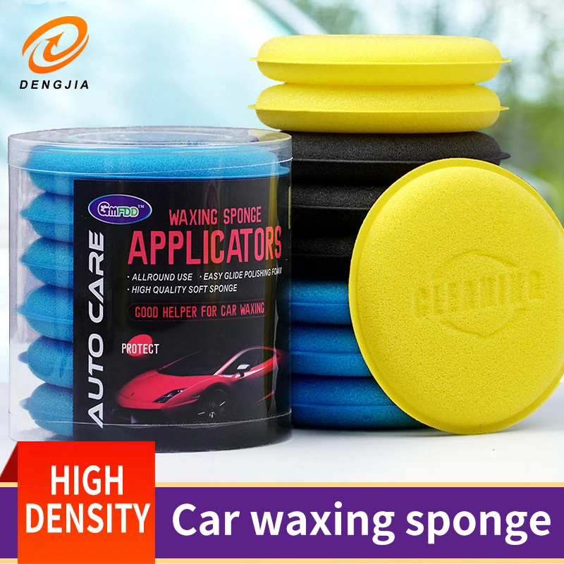 6PCS Yellow Car Wash Sponge Round Welt Waxing Sponge Car Supplies High-density Cleaning Sponge Wipe Polishing Cleaning Tools