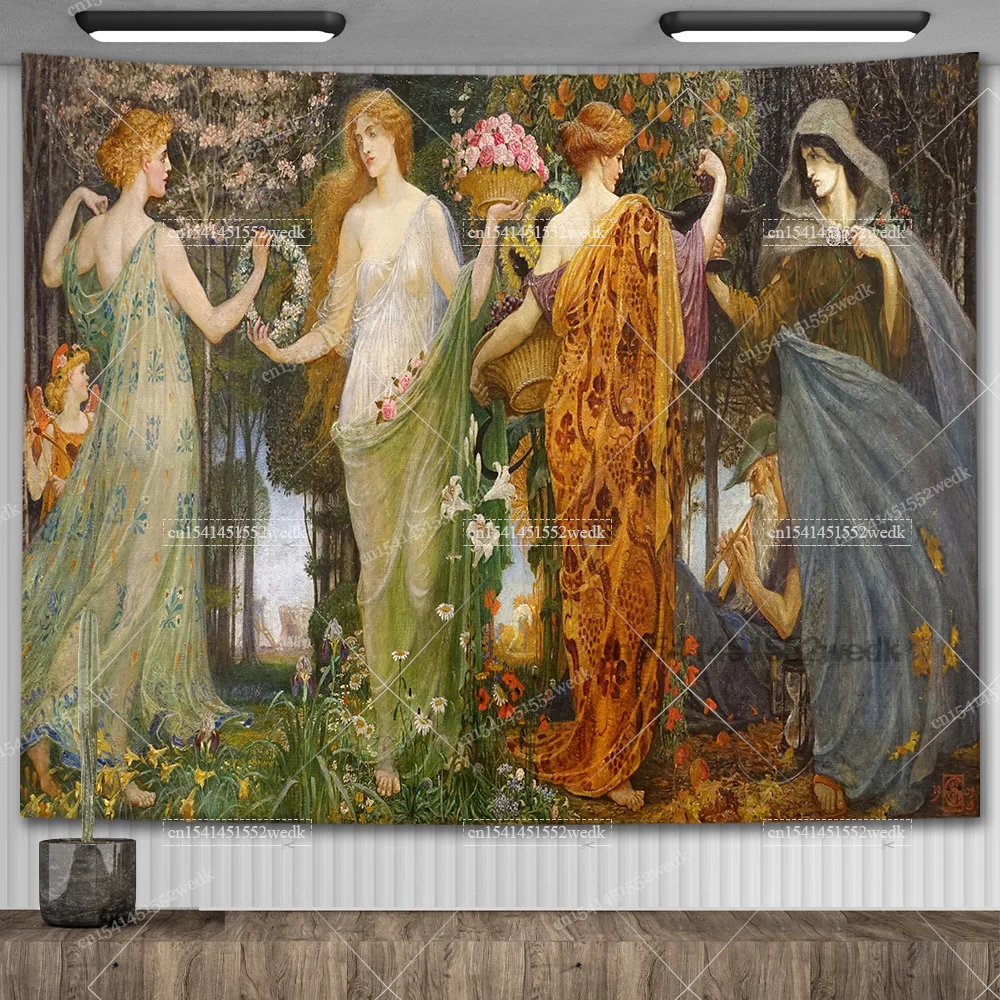 John William Waterhouse Artworks The Lady of Shalott Tapestry Wall Hanging Oil Paintings Home Decoration Aesthetic Tapestries