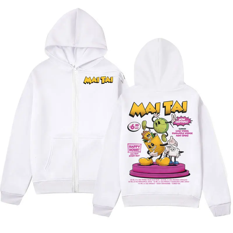 Mai Tai cóctel divertido Meme gráfico cremallera Sudadera con capucha hombres mujeres ropa moda Y2k cremallera jerseys Casual suelta Sudadera con capucha