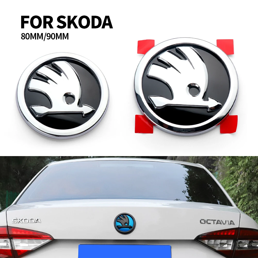 80/90mm Car Front Rear Custom Emblem Stickers for Skoda S Logo Kamiq Octavia A5 A7 RS Kodiaq GT Yeti Vision Auto Accessories