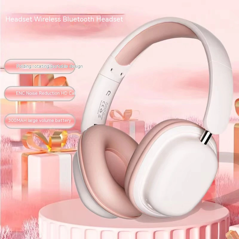 New wireless Bluetooth earphones with head mounted noise cancelling earphones, cute style girl universal gaming phone earphones