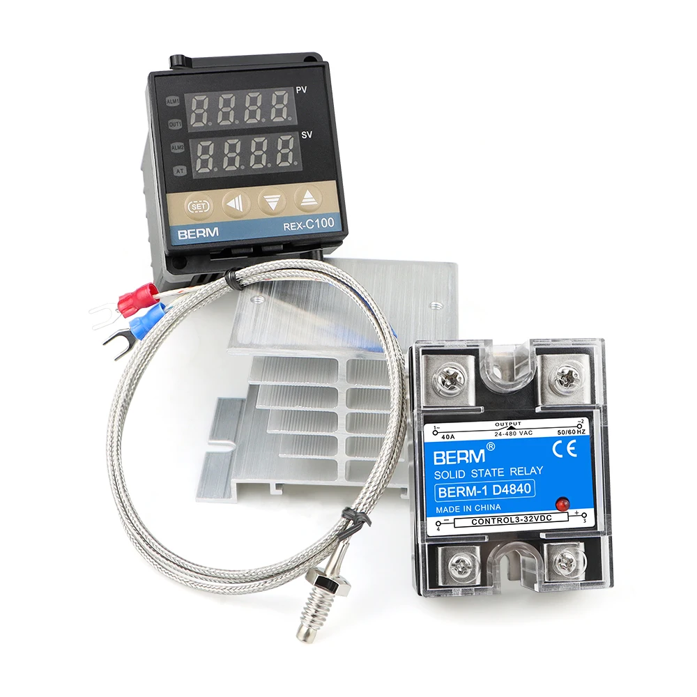 Digital PID Temperature Control REX-C100 Thermostat +SSR 40DA Relay +K Thermocouple + Heat Sink 1 Year Warranty Shenzhen