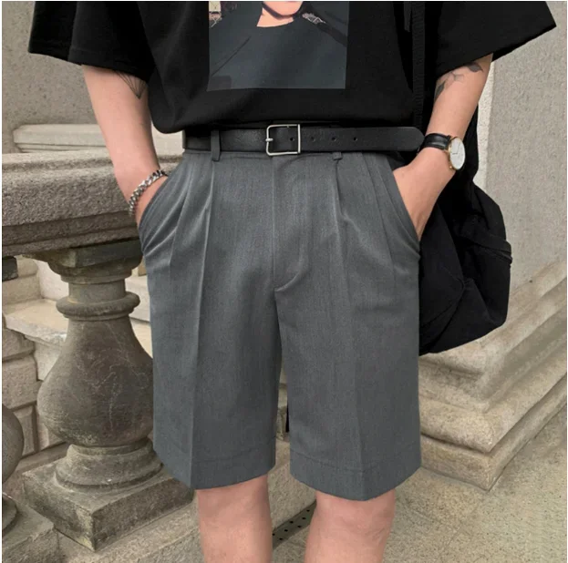 Summer new men\'s suit shorts Korean version of loose pendant five points dress pants Hong Kong fashion trend casual pants