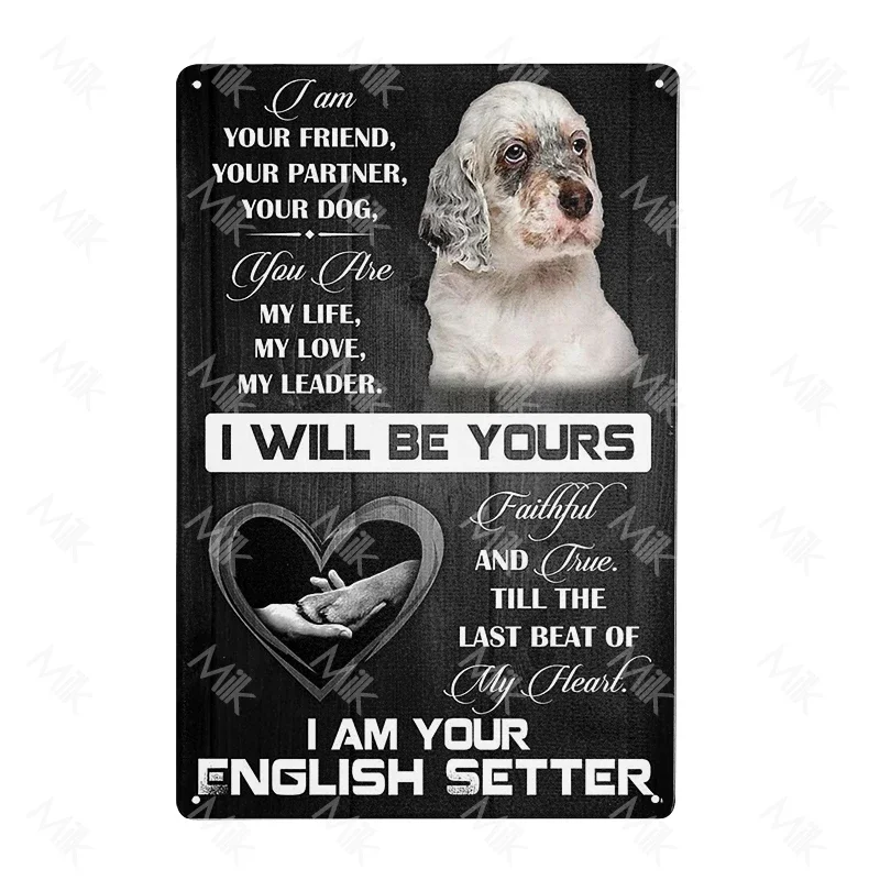 English Setter Dog Plate Vintage Wall Stickers Metal Poster for Sweet Home Coffee Pet Shop Beach Garden Halloween Decoration