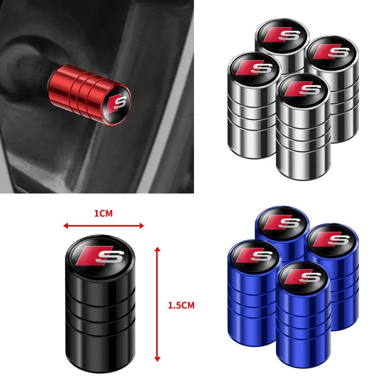 Tampas de Válvula de Pneu de Carro com Emblema Metálico para Audi Sline A6 A4 A3 A7 A5 Q3 Q5L Q7 Q2 S4 S5 S6 S7 S8 TT RS3 RS4 RS5 RS6 TTS