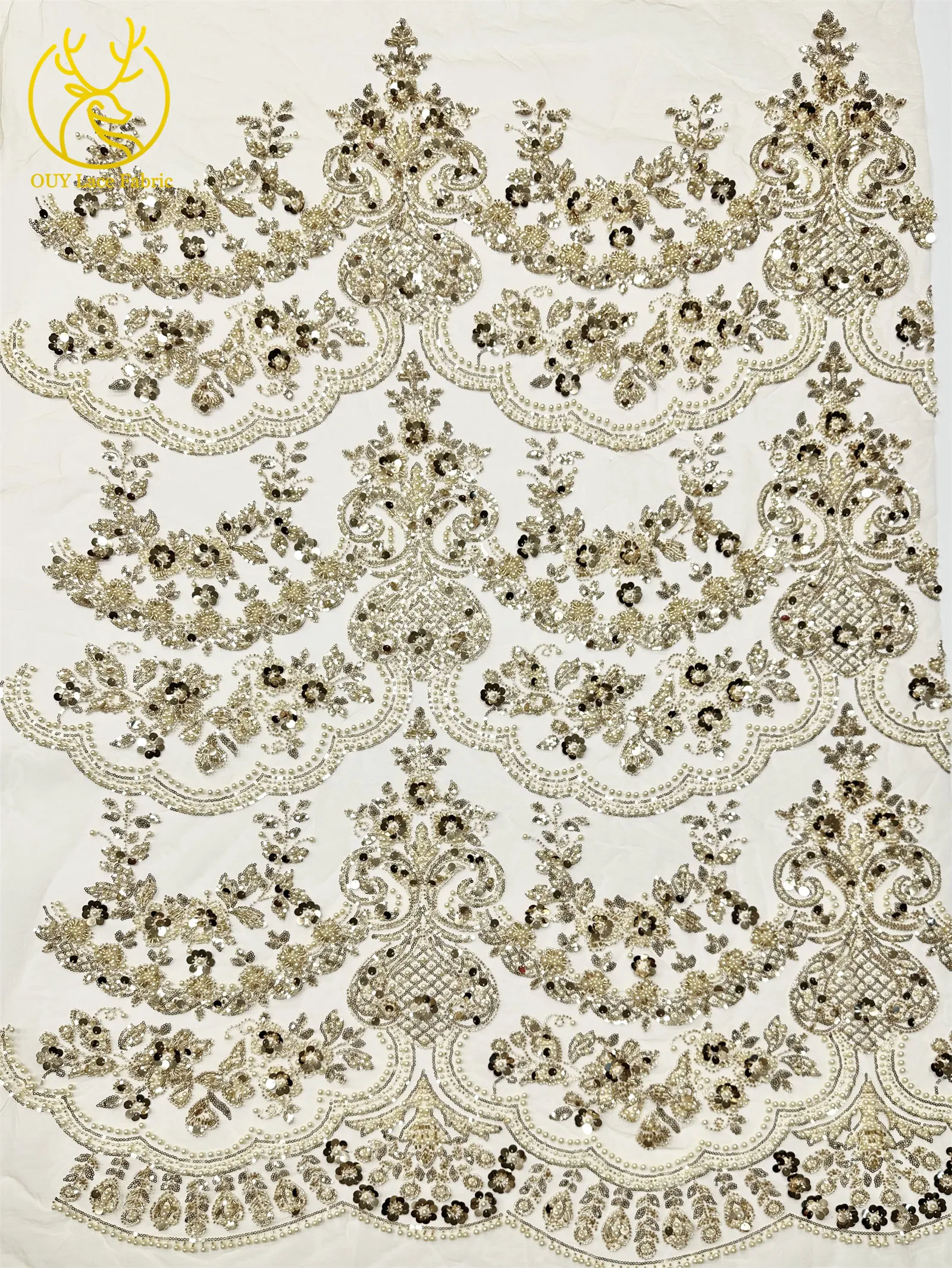 African Luxury Gold Beaded Lace Fabric 2025 High Quality French Nigerian Mesh Sequin Lace Fabric Ladies Wedding Dress Sewing 5Y