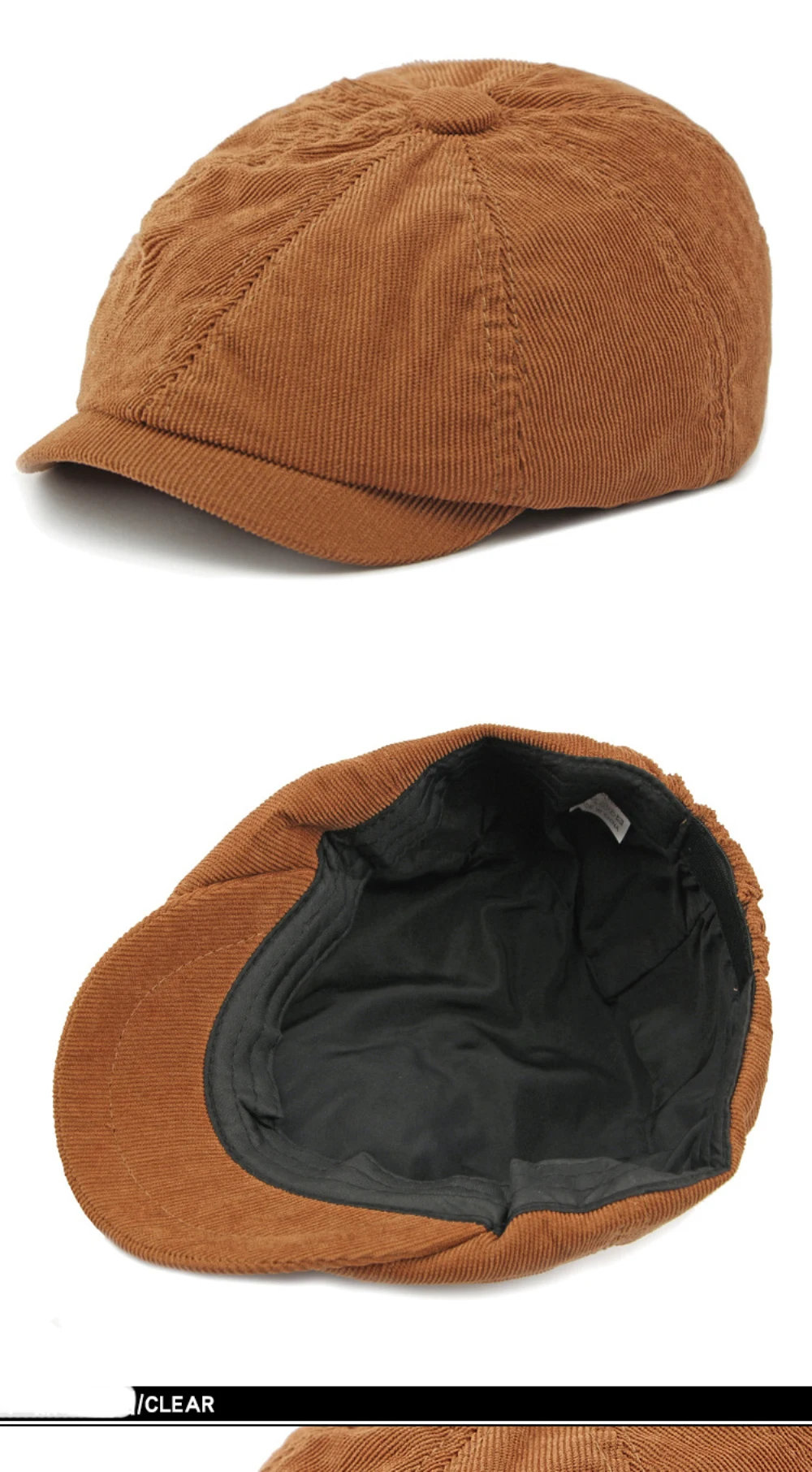 HT4403 Baskenmütze für Männer und Frauen, Künstler- und Maler-Baskenmütze, Einfarbige Cord-Flatcap für Frühling, Herbst und Winter, Achteckige Mütze, Herren-Baskenmützen – Detail 12