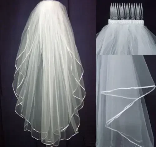 New White Or Ivory Wedding 2t Bridal Veil Elbow Length Satin Edge Comb Wedding Accessories