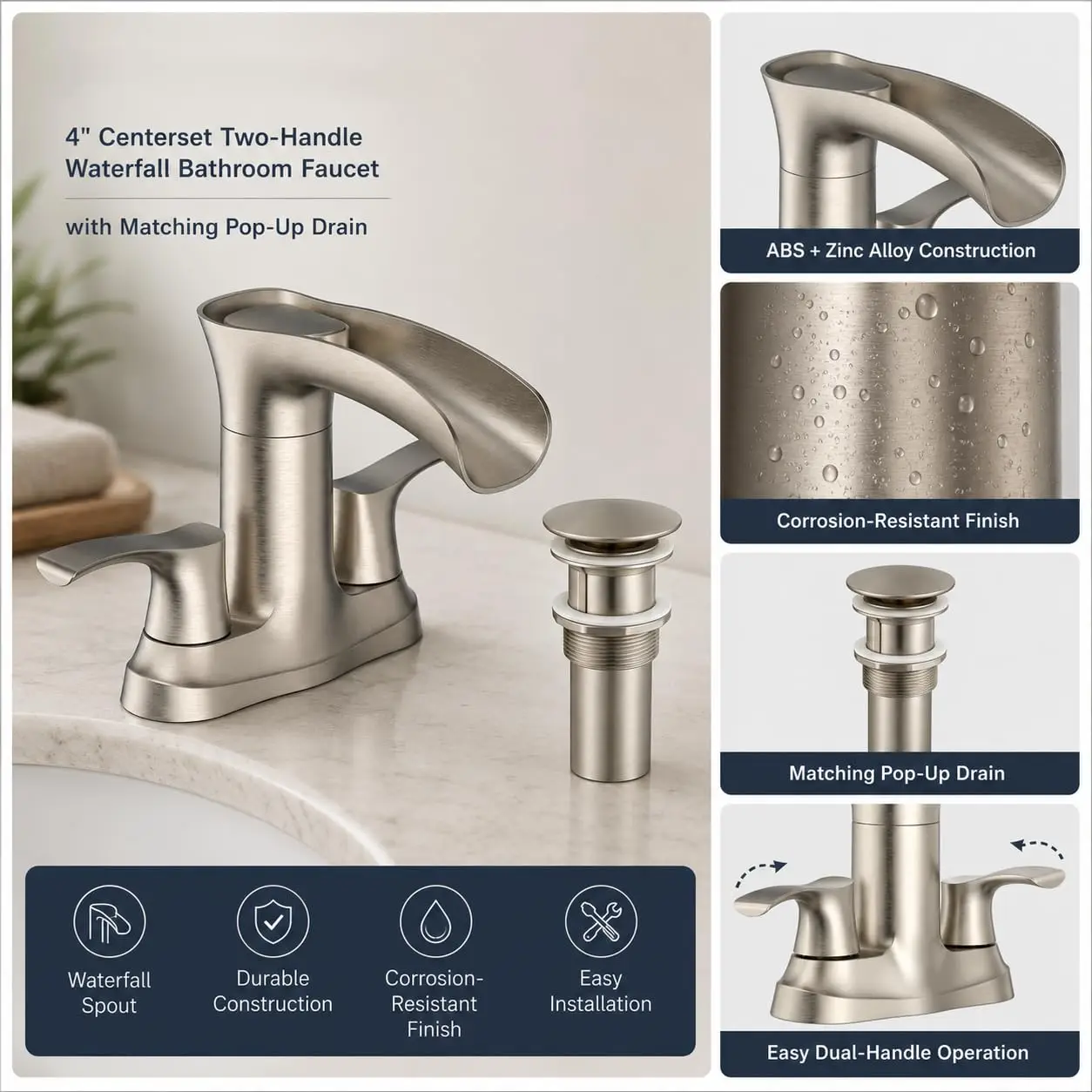 HiMISS Modern Waterfall Bathroom Faucet image 2