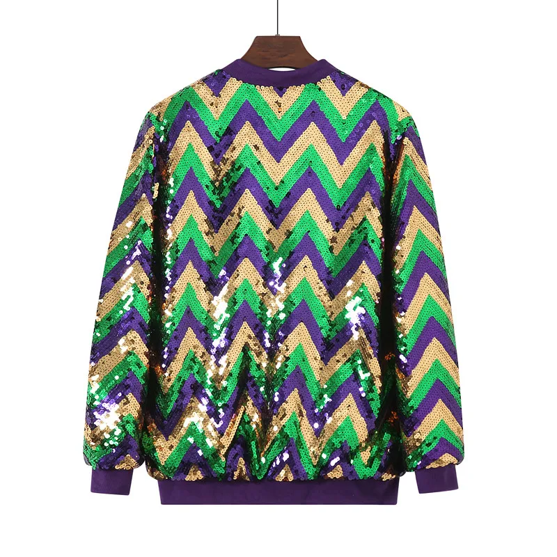 Streetwear Sequin Loose Coats Women Wear Round Neck Straight 2026 New Female Spring Autumn New Long Sleeve Letter Jacket
