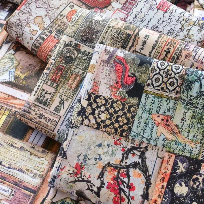 110x50cm 20s Pure Cotton Fabric, Antique Handmade Account, Fresh Flowers, Medieval  Palette, Pigments, Pens, Text Sewing Cloth