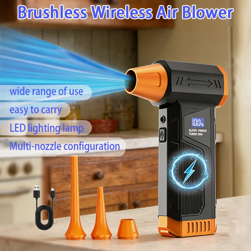 

【2025 Новинка】Беспроводной струйный вентилятор, бесщеточный двигатель, турбо-воздуходувка для чистки автомобиля со светодиодной подсветкой, цифровой дисплей, портативный, для наружного использования