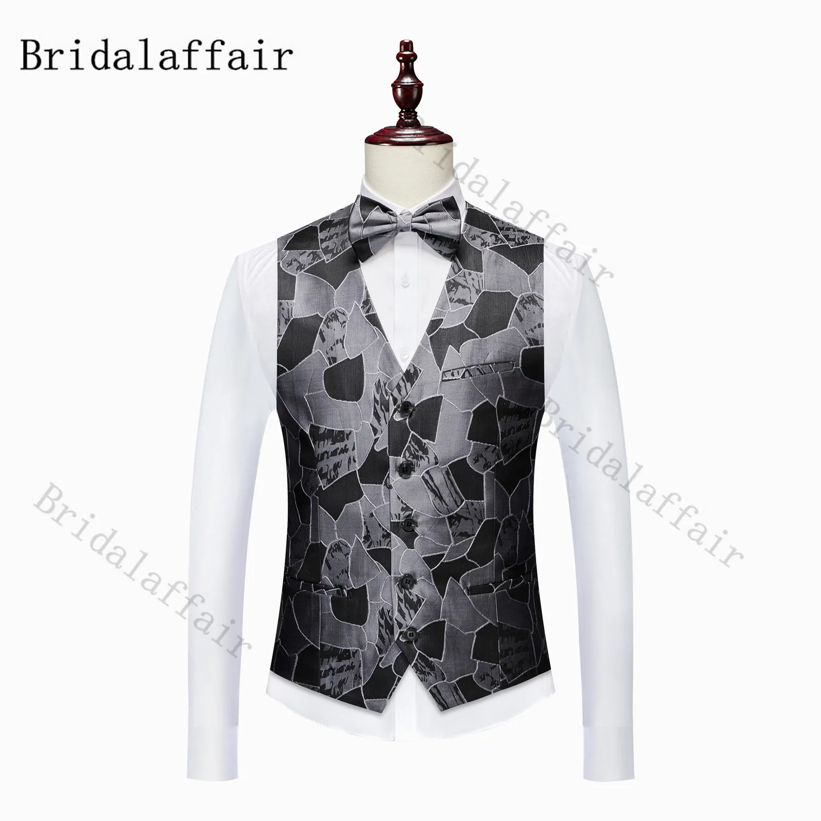 Bridalaffair alta qualidade terno do casamento do noivo preto prata 2022 novo 4 botões padrão blazer duplo breasted colete calças pretas