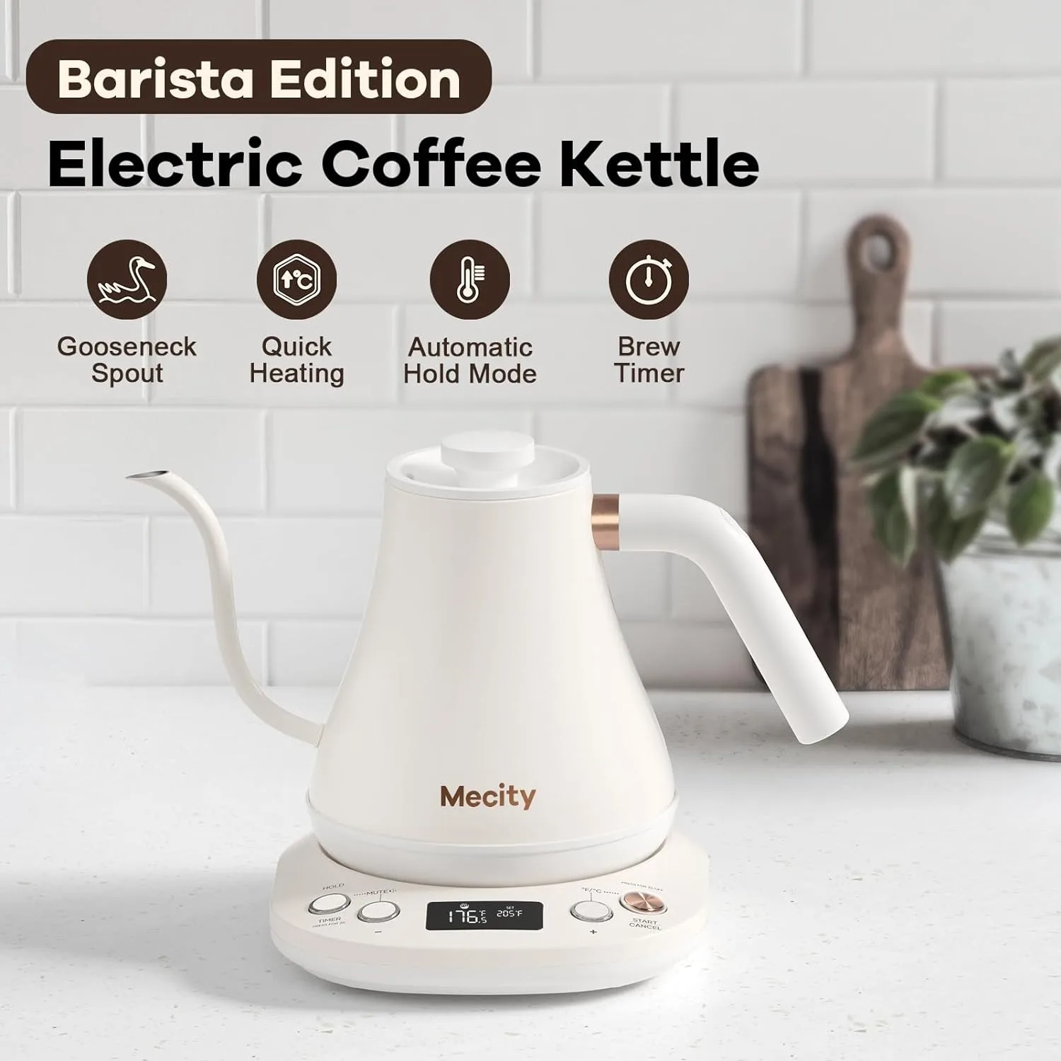 Electric Gooseneck Kettle W/ Keep Warm Function & LCD Display Automatic Shut Off Temperature Control 1200 W, 0.8L, Milk White